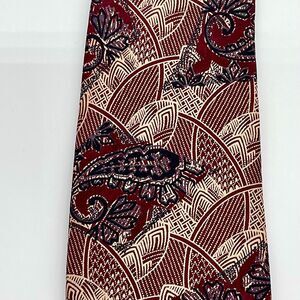 NEW Vintage Fumagalli’s Pure Silk Tie Black Burgundy Paisley Made in‎ Spain NWT